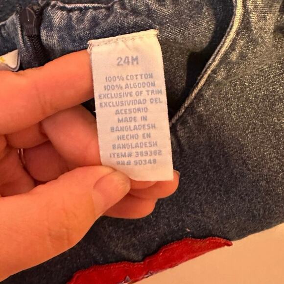 Miniwear Girl’s Denim Jumper Dress Size 24M Heart Logo Embroidered - Picture 5 of 7